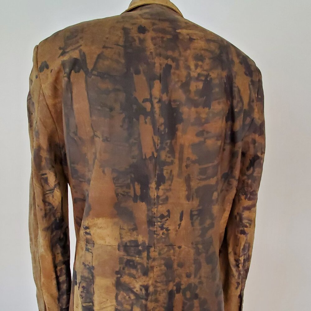 John Varvatos leather jacket M Large XL brown gray tan black tie dyed blazer 54